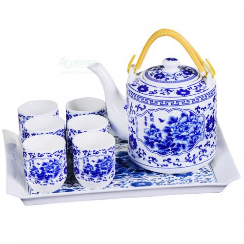 特价景德镇陶瓷家用青花整套功夫茶具套装凉水提梁泡茶壶茶杯茶盘