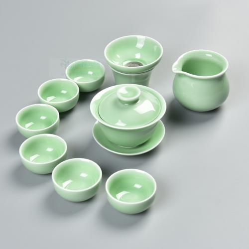 龙泉青瓷茶具茶盘套装茶杯小陶瓷茶壶西施壶盖碗整套功夫茶具家用